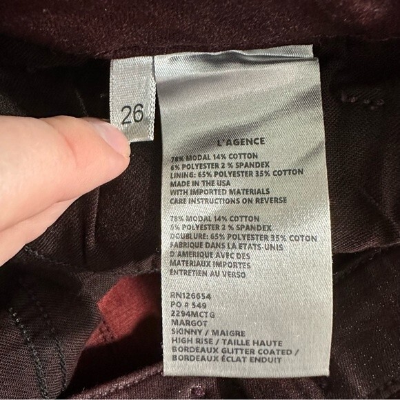 L'AGENCE Margot Skinny High-Rise Garnet Coated Jean Size 26 - Picture 13 of 16